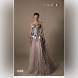 IN SEARCH OF :Tarik Ediz Strapless Metallic and Cream Dress